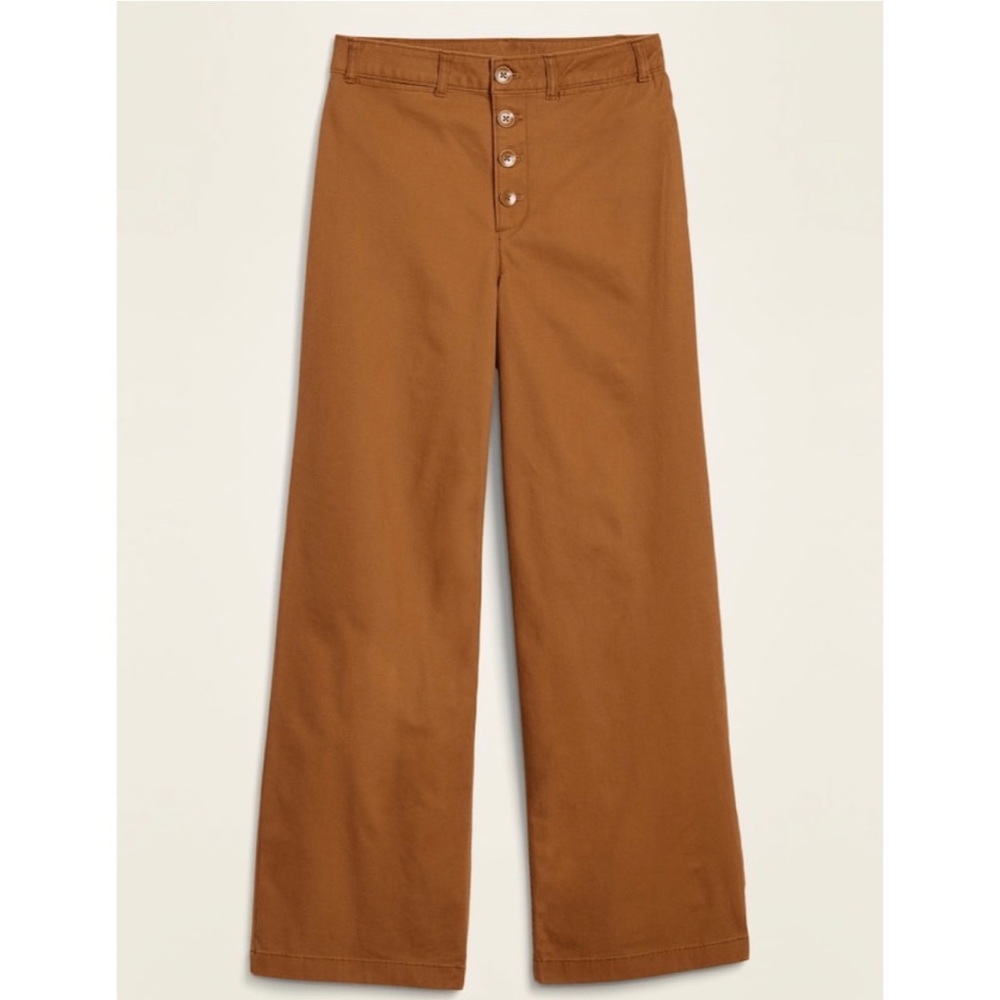 Brown button-fly crop wide leg pants